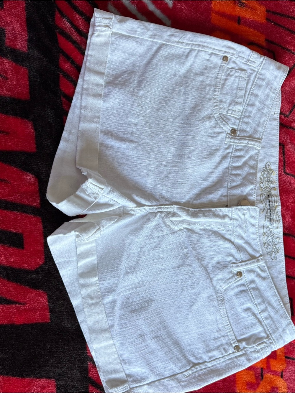 Express White Denim Short Shorts with Subtle Waist Embroidery